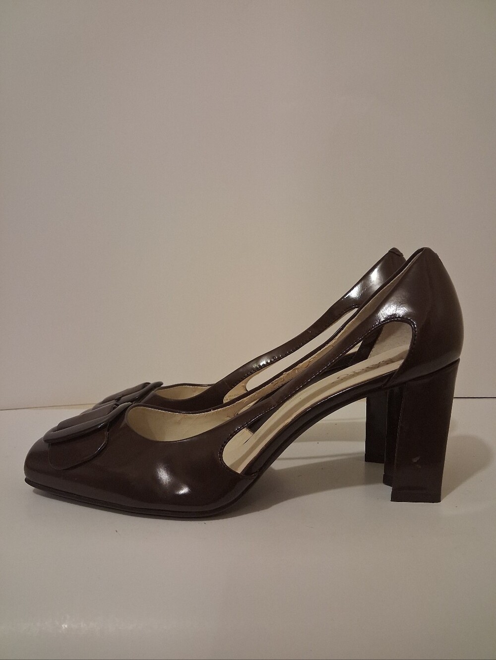 Franco Sarto Brown Buckle Block Heel Pumps Size 8.5 Square Toe D'Orsay
